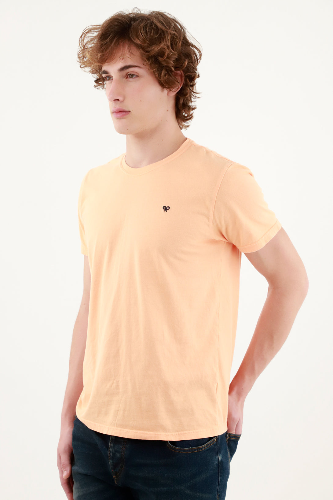 Camiseta naranja con mini bordado para hombre