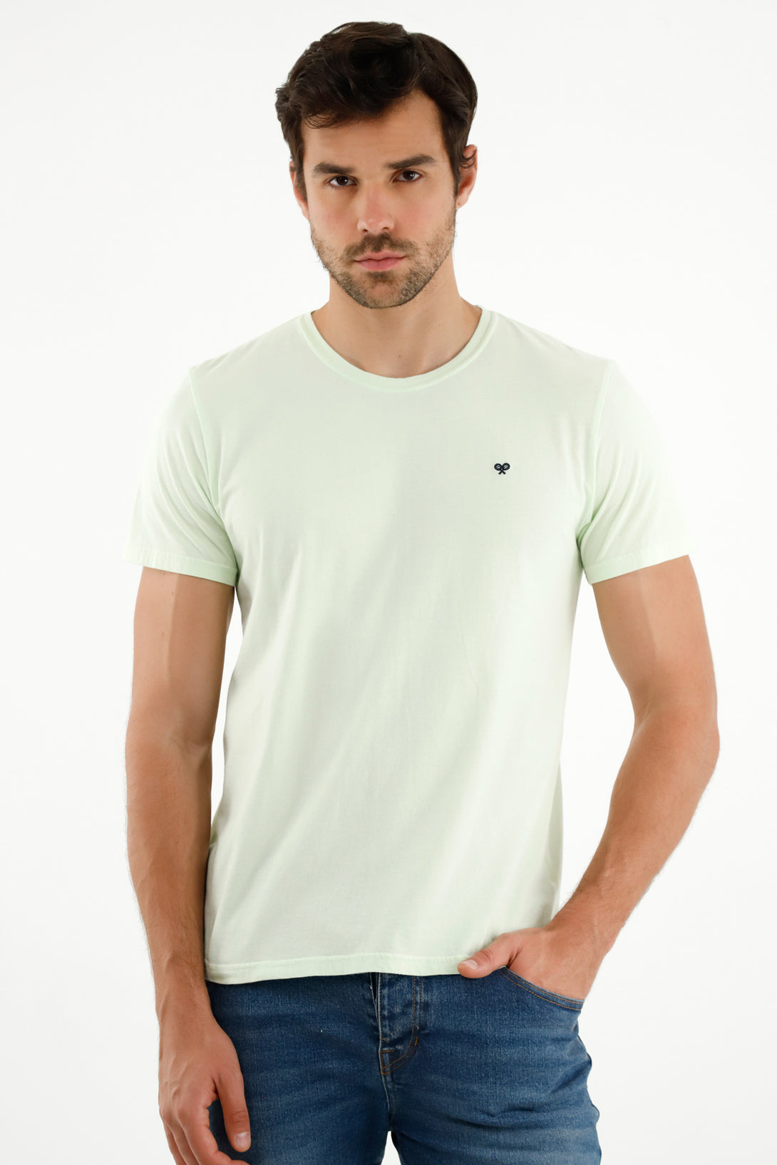 Camiseta verde con mini bordado para hombre