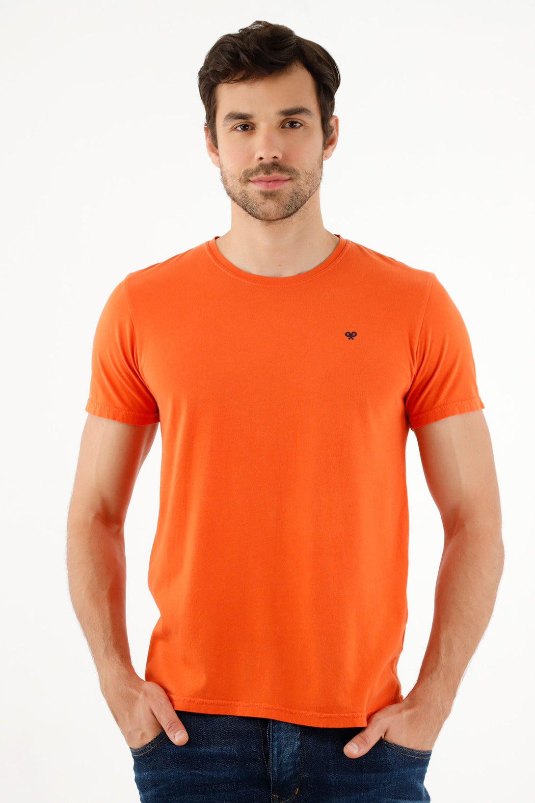 Men's Orange Tee with Mini Embroidery