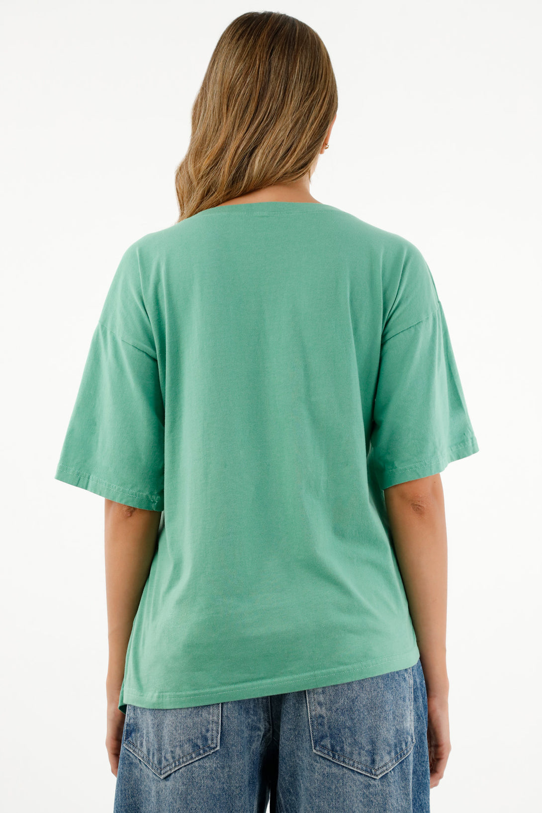 Camiseta verde con bolsillo de parche para mujer