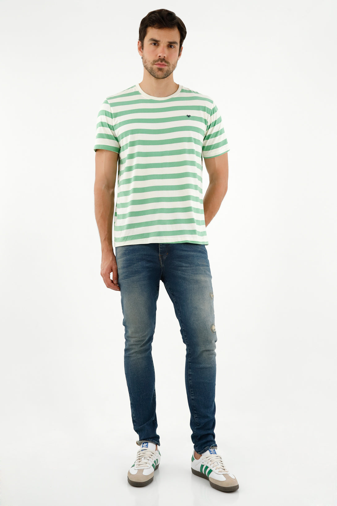 Camiseta de rayas estampadas verde para hombre