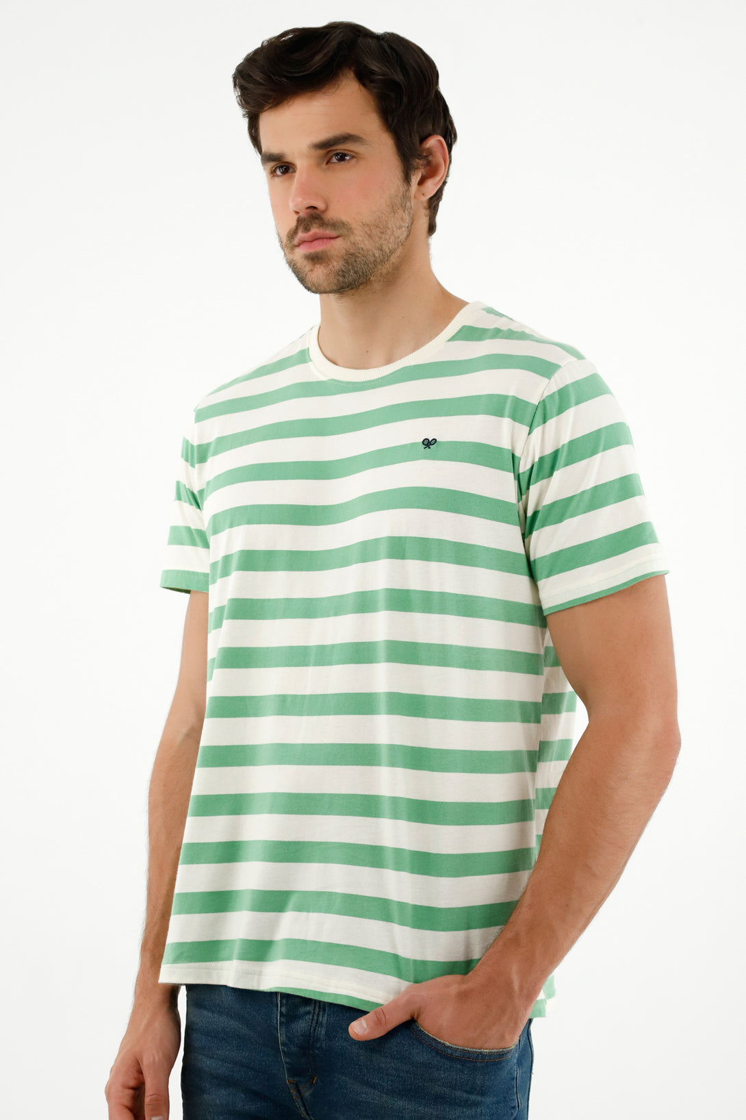 Camiseta de rayas estampadas verde para hombre