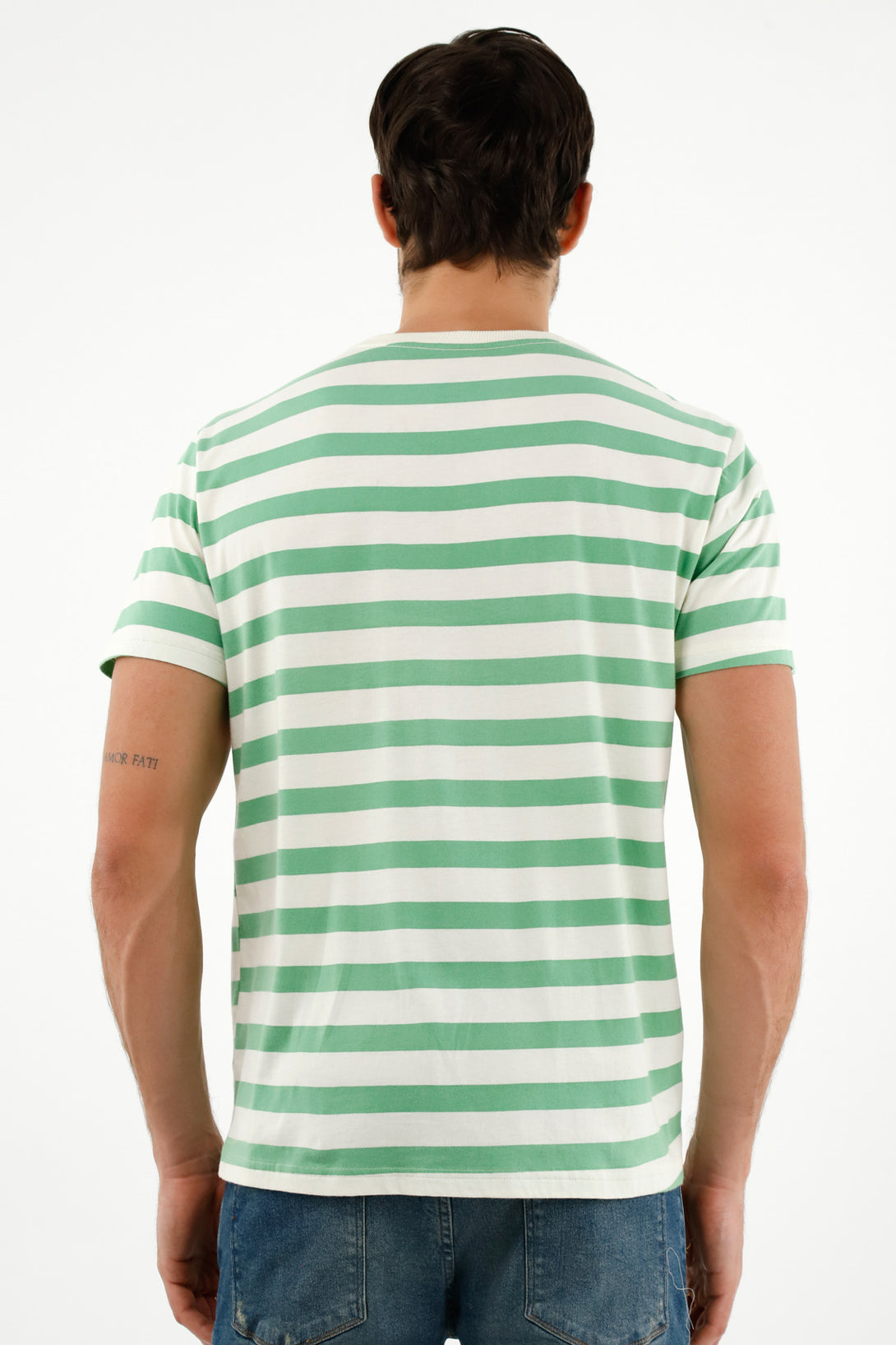 Camiseta de rayas estampadas verde para hombre