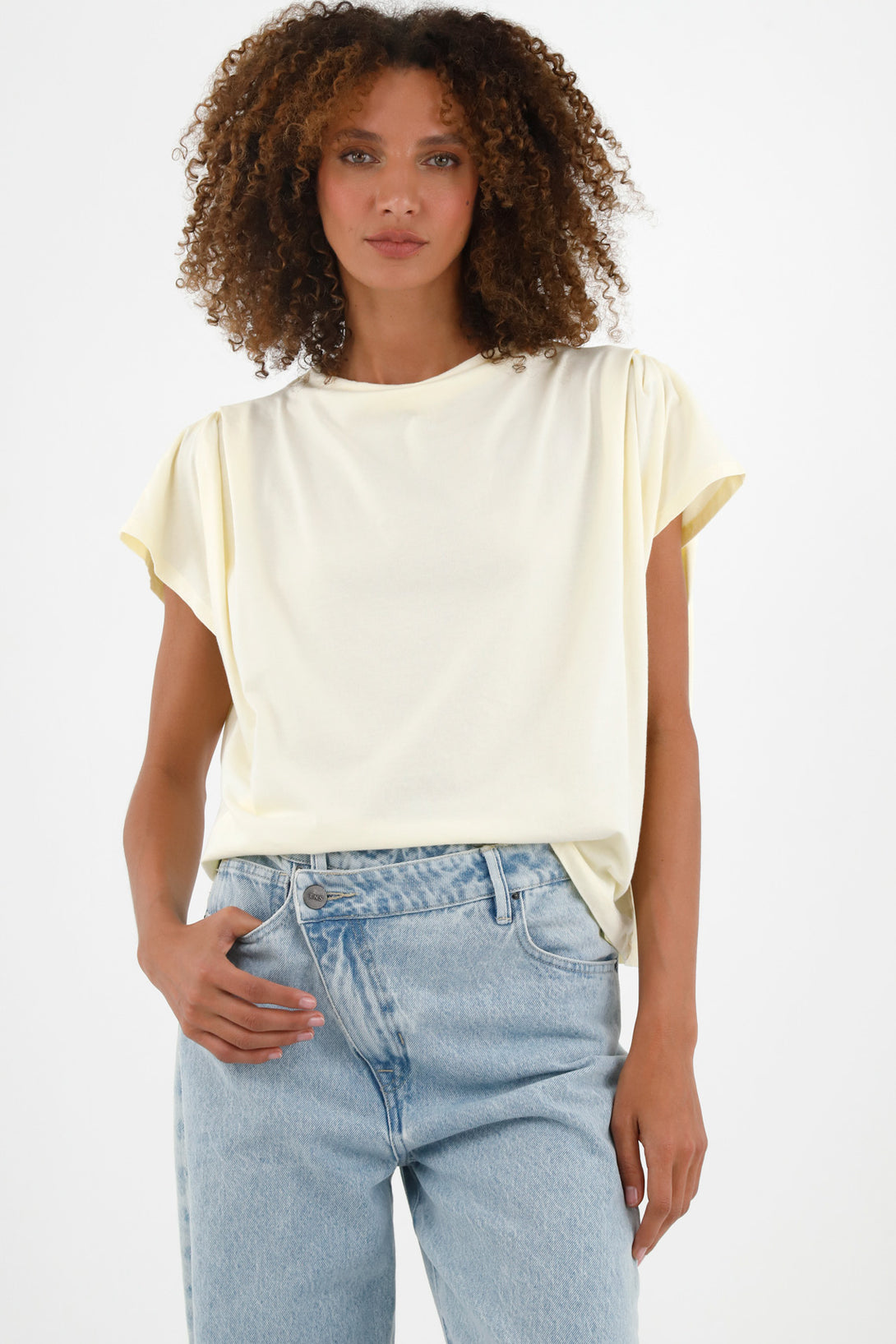 Women's Yellow Draped Neck T-Shirt