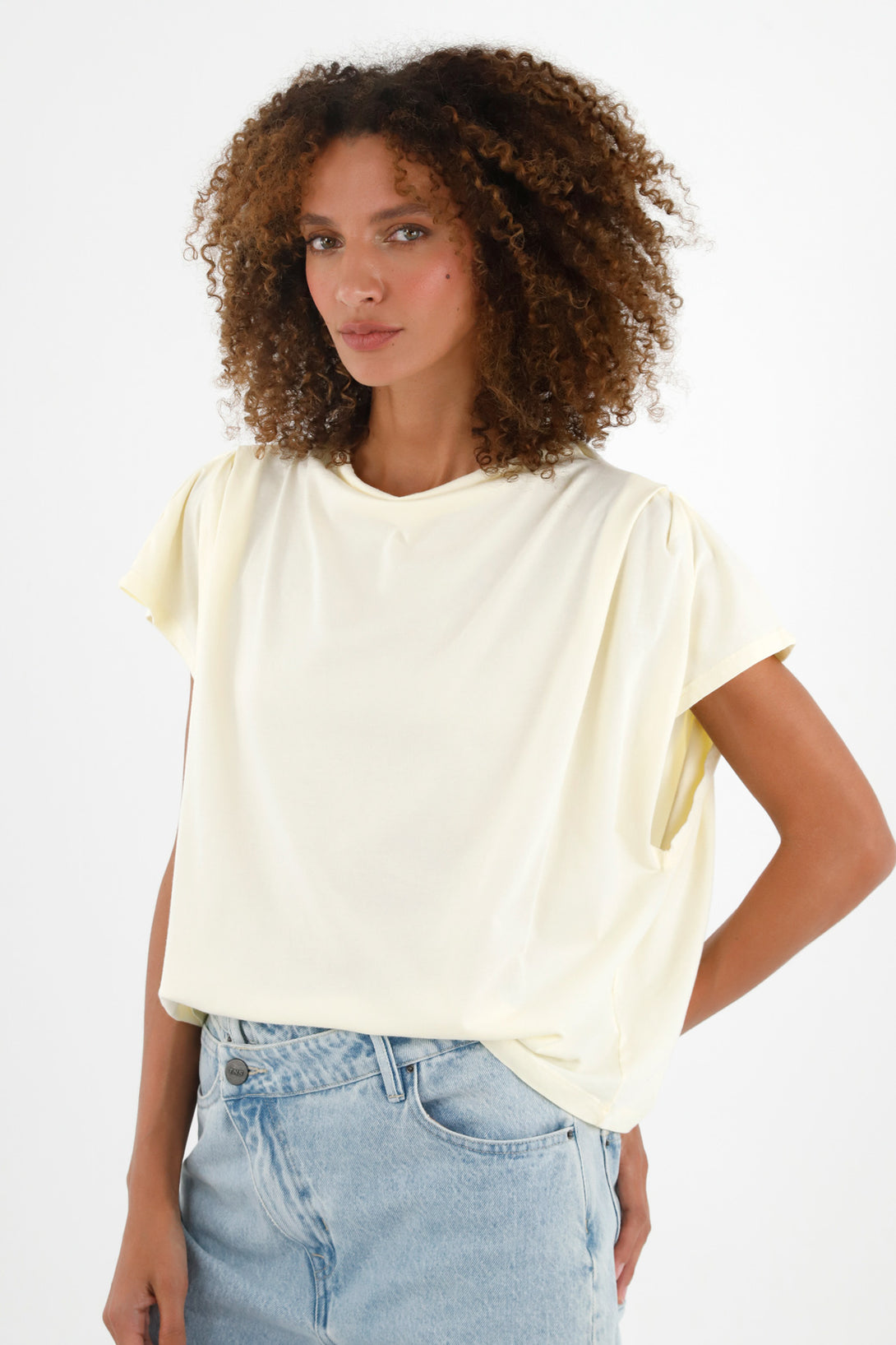 Women's Yellow Draped Neck T-Shirt