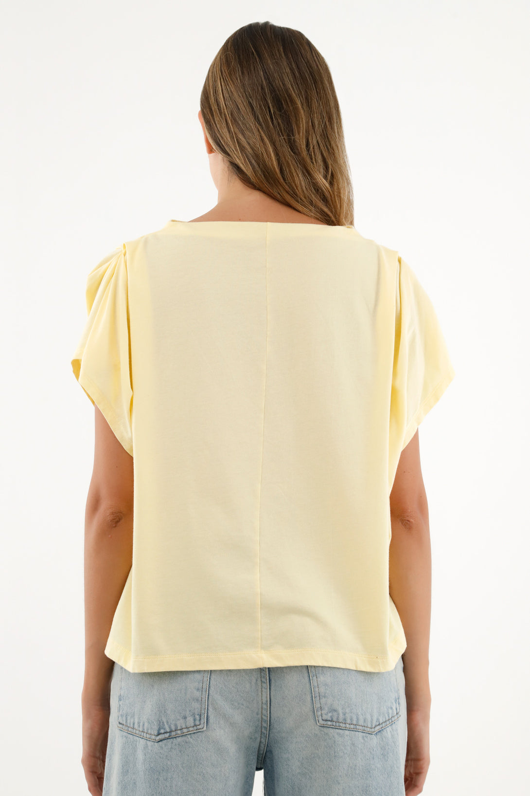 Women's Yellow Draped Neck T-Shirt