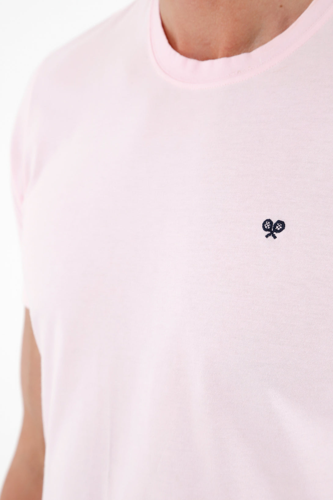 Men's Pink T-Shirt with Blue Embroidered Racket