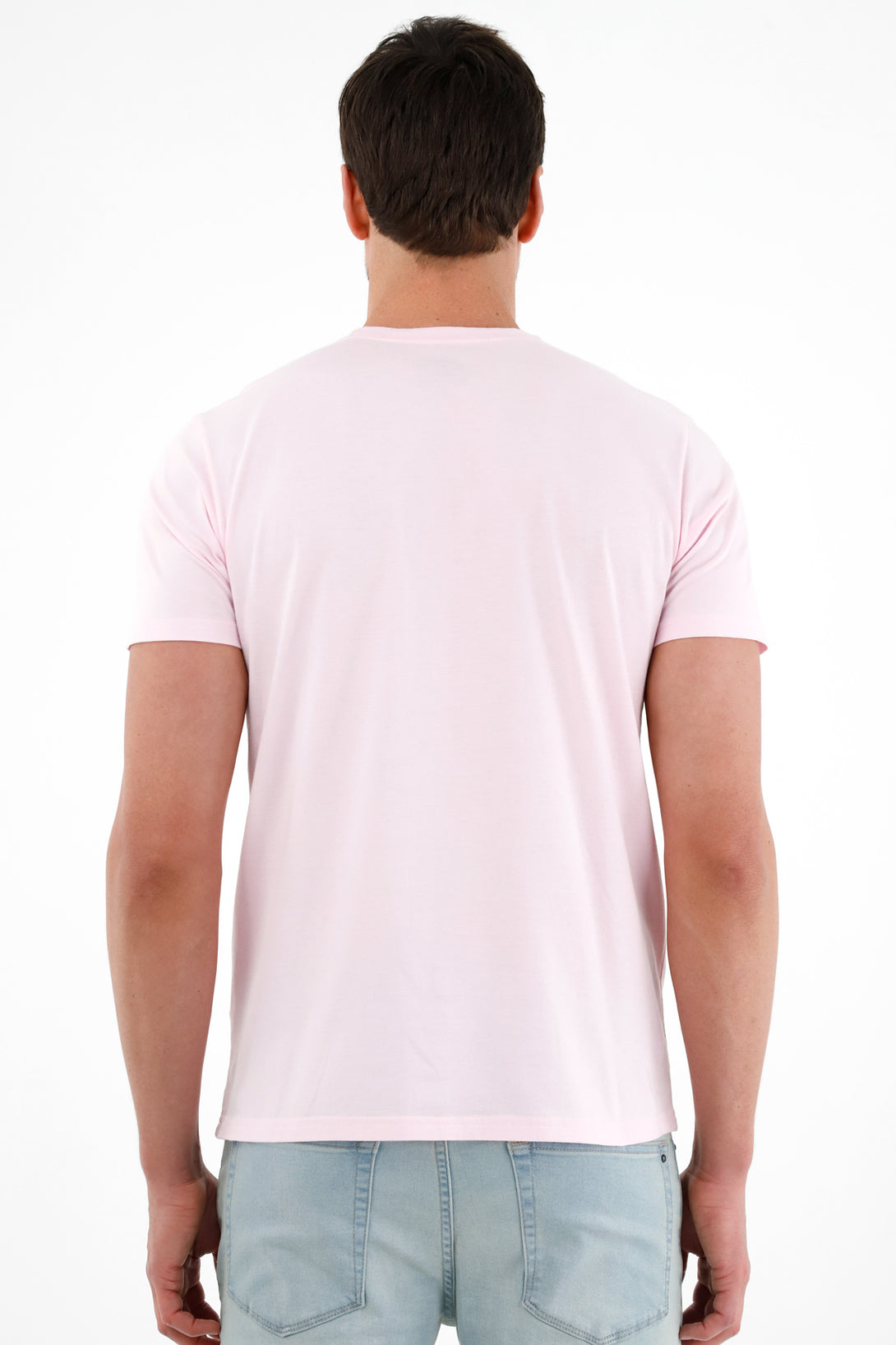 Men's Pink T-Shirt with Blue Embroidered Racket