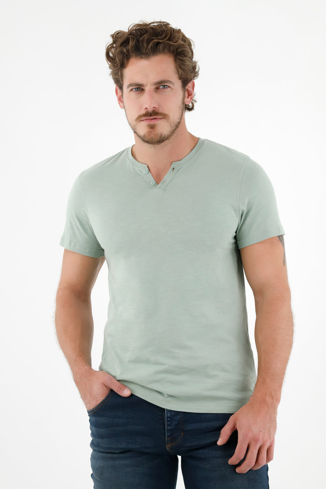 Camiseta verde manga corta para hombre