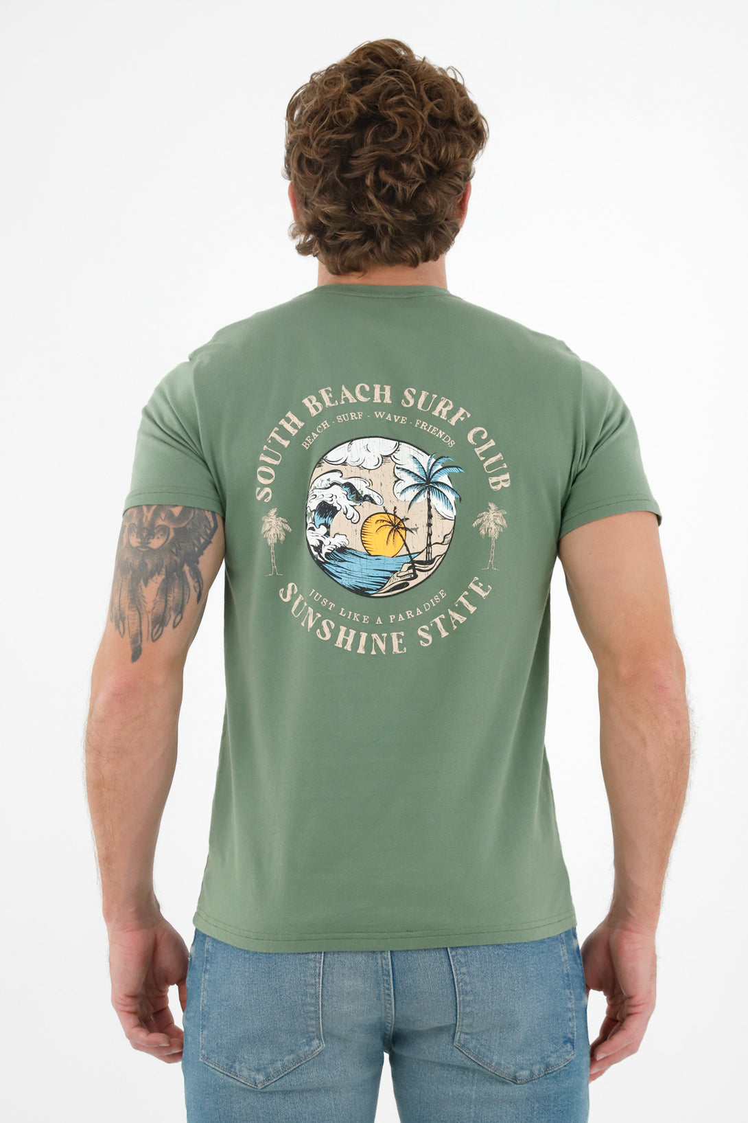 Men's Green Back-Printed T-Shirt