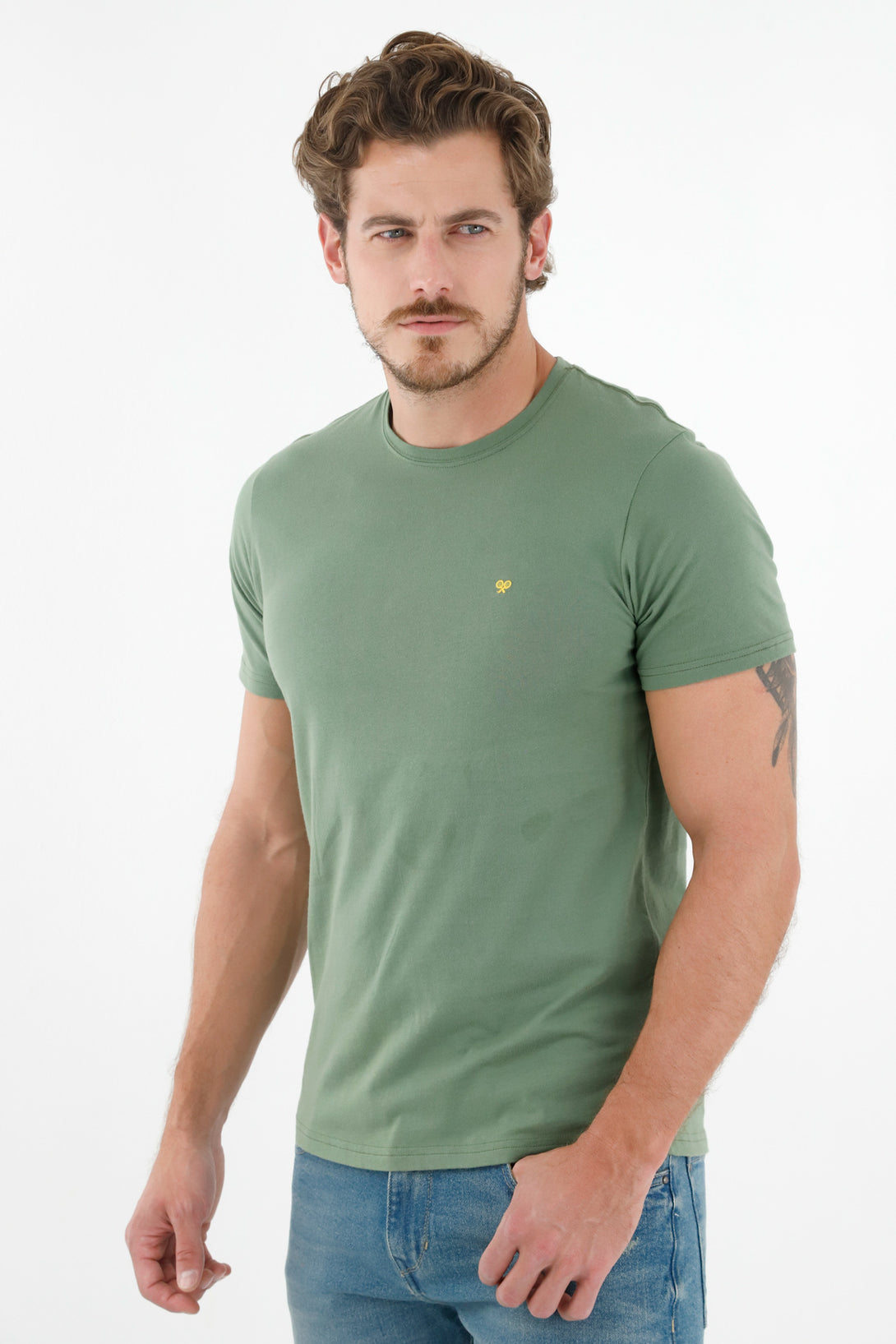 Camiseta verde estampada en espalda para hombre