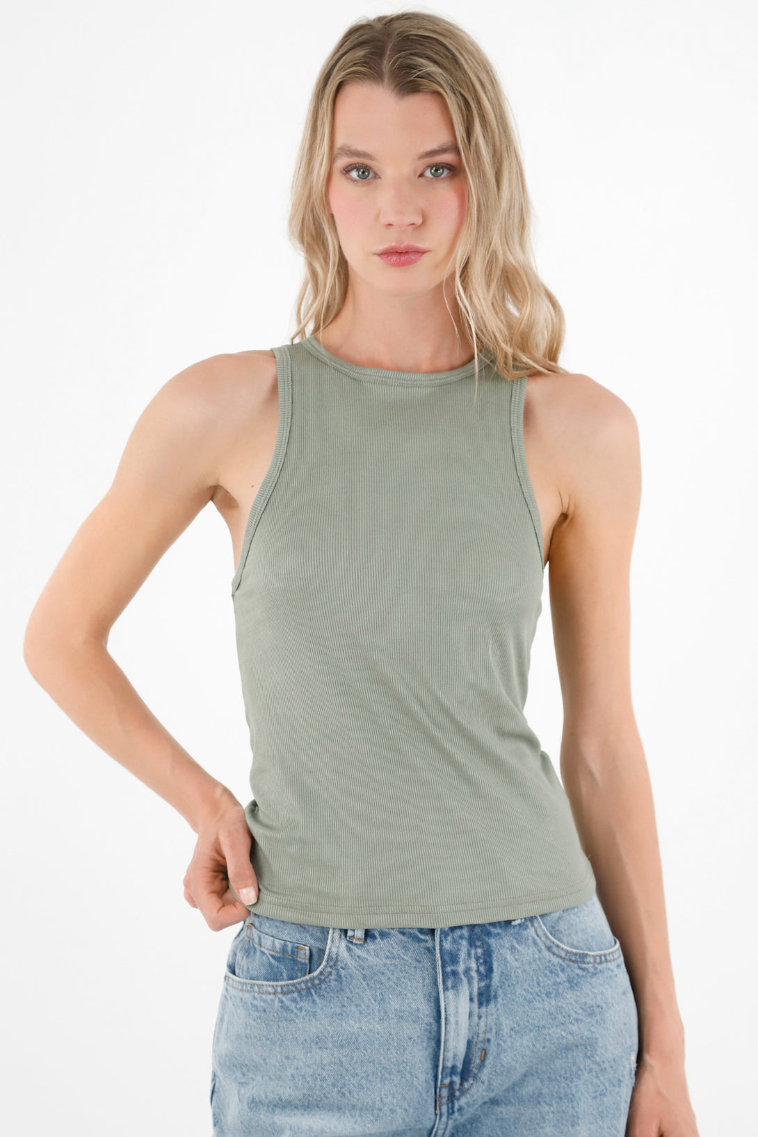 Women's Green Sleeveless T-Shirt