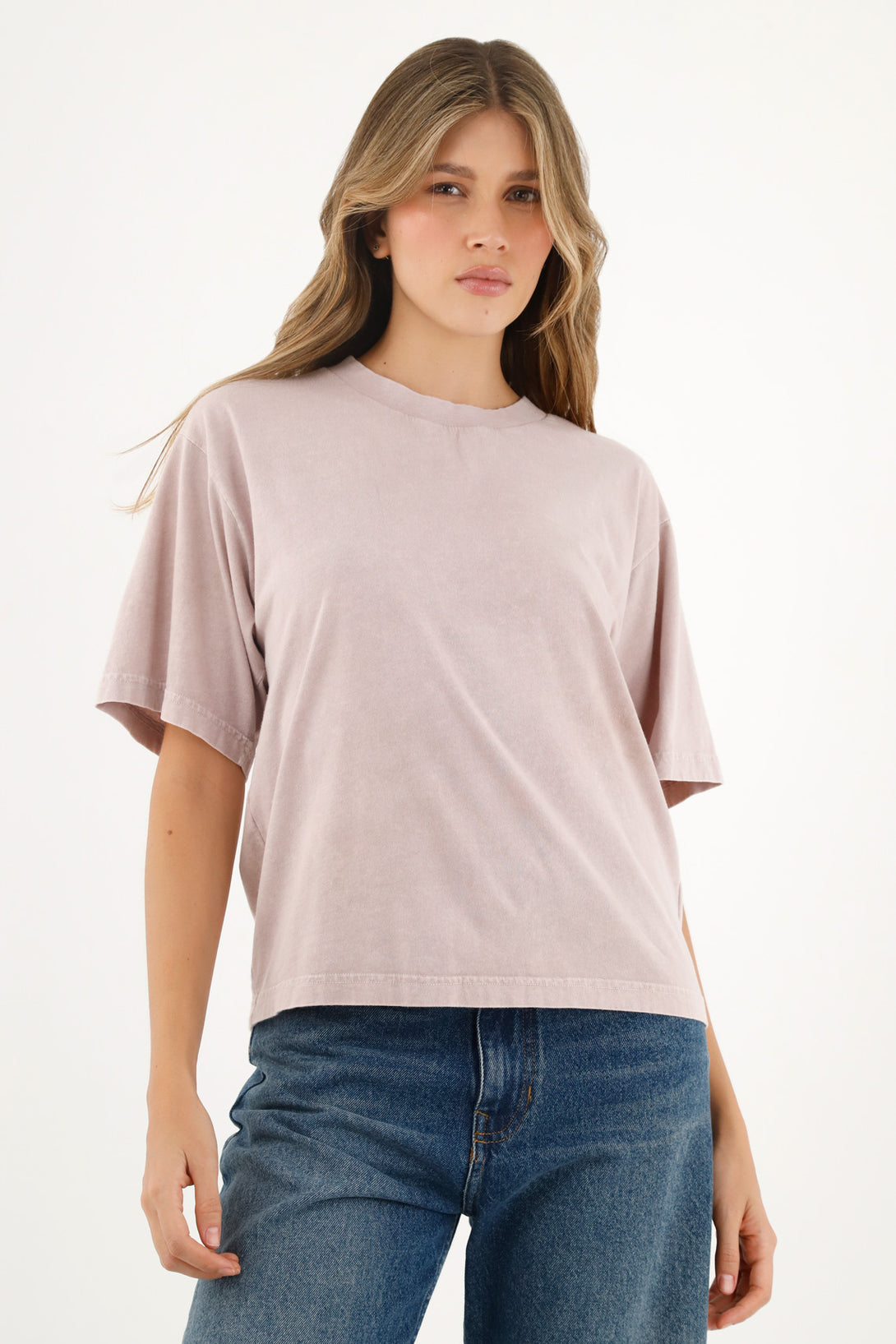 Camiseta con efecto overday rosada para mujer