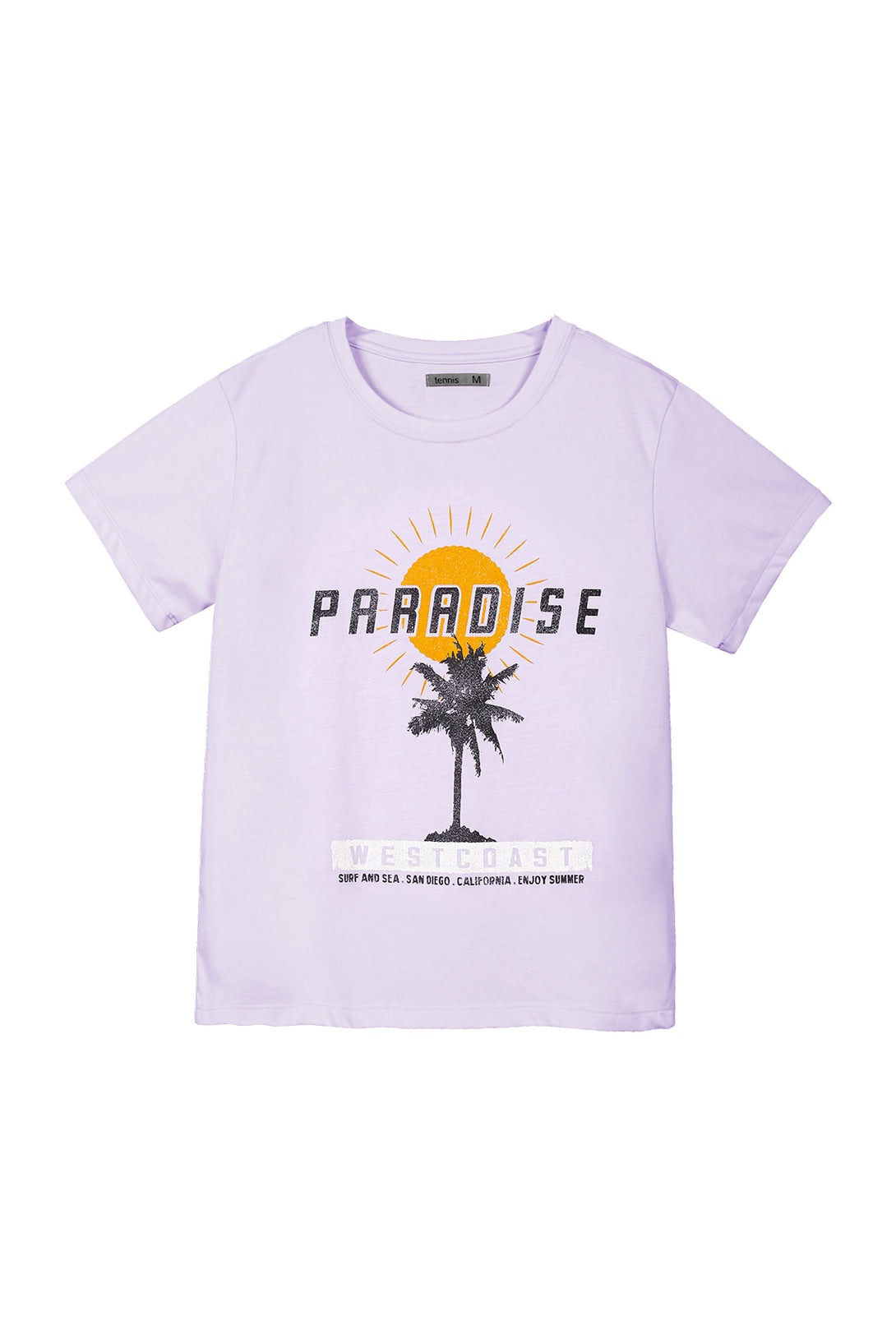 Camiseta morada estampada en frente para mujer