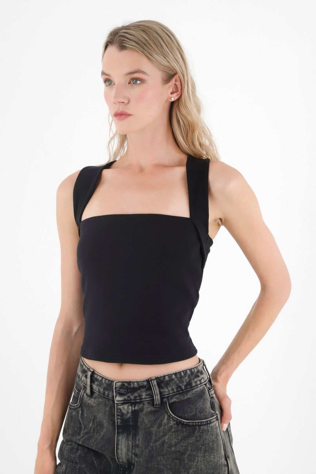 Women's Black Square Neck Top