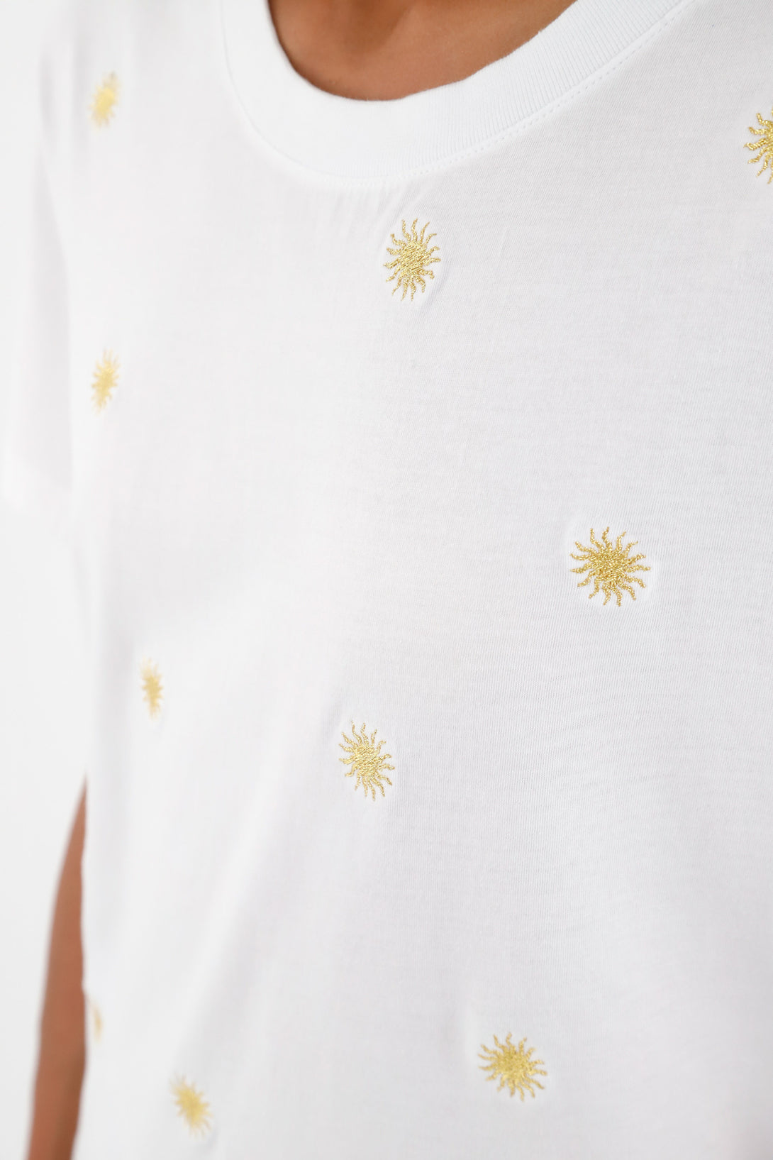 Women's White Sun Embroidered Top