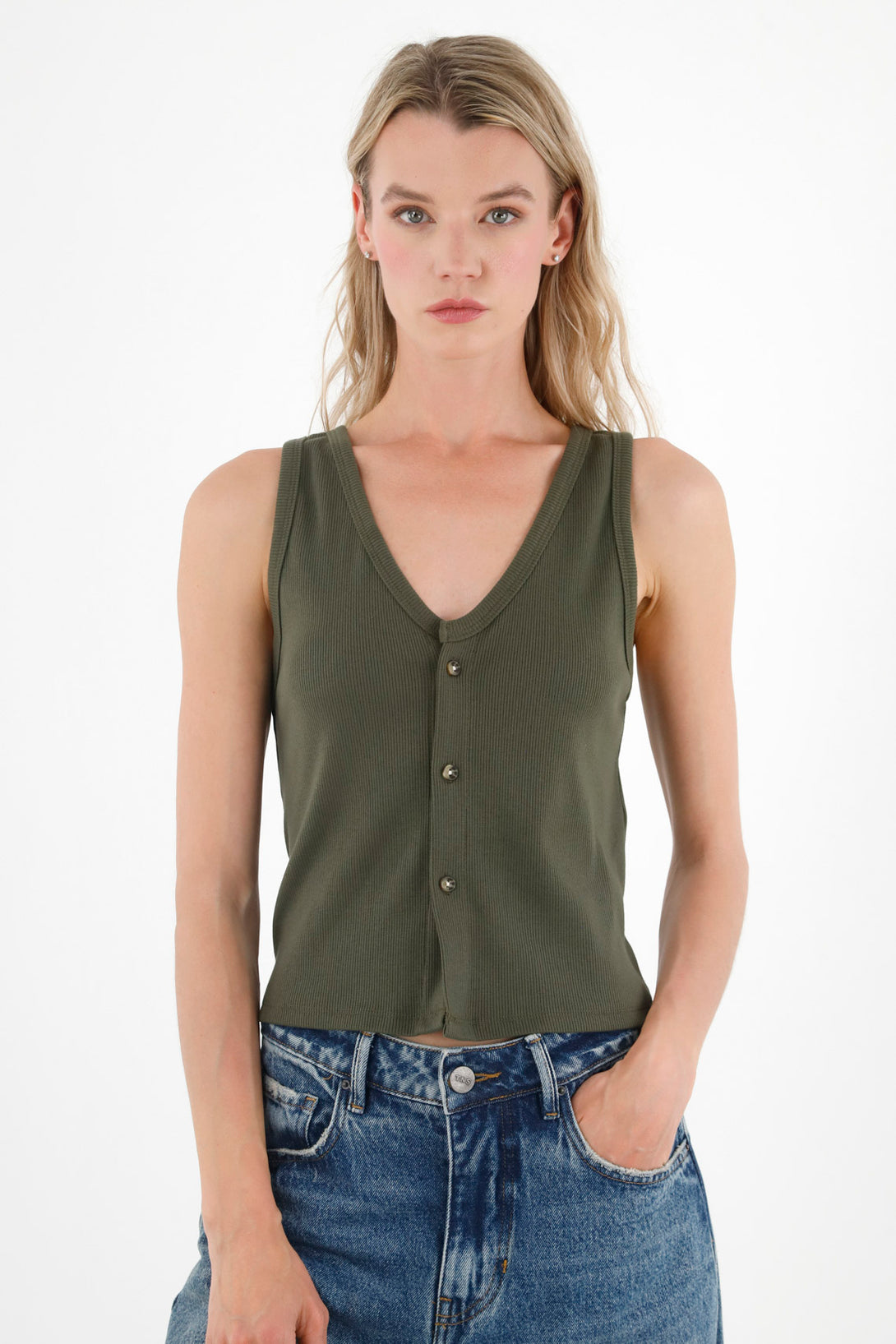 Women's Green Sleeveless T-Shirt