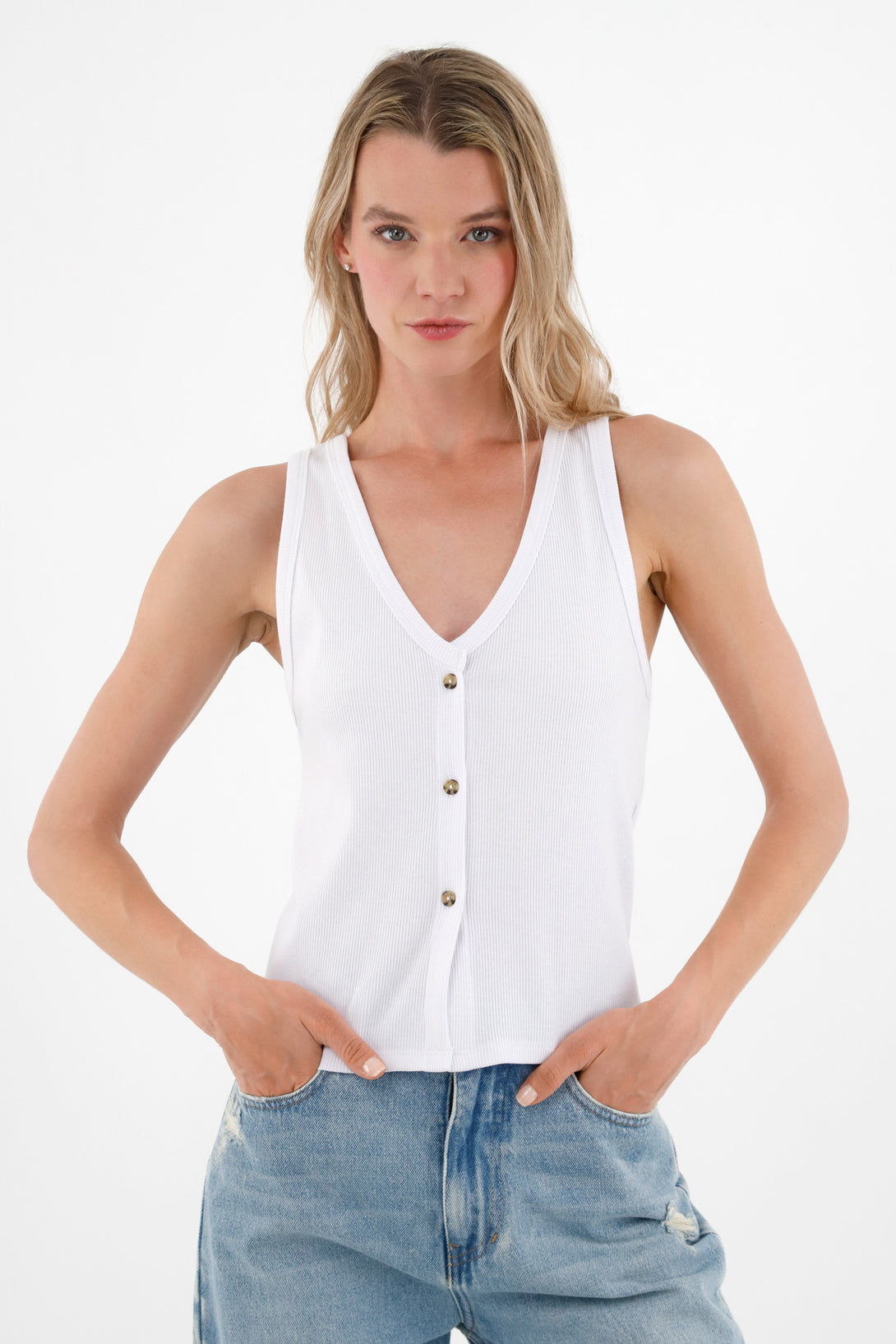 Women's White V-Neck Top