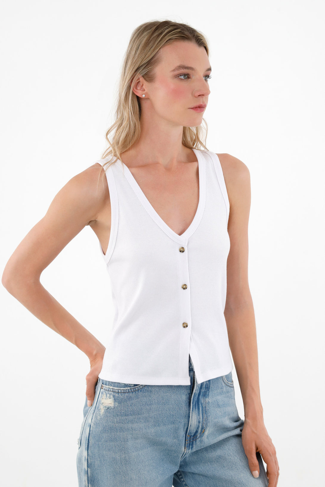 Women's White V-Neck Top