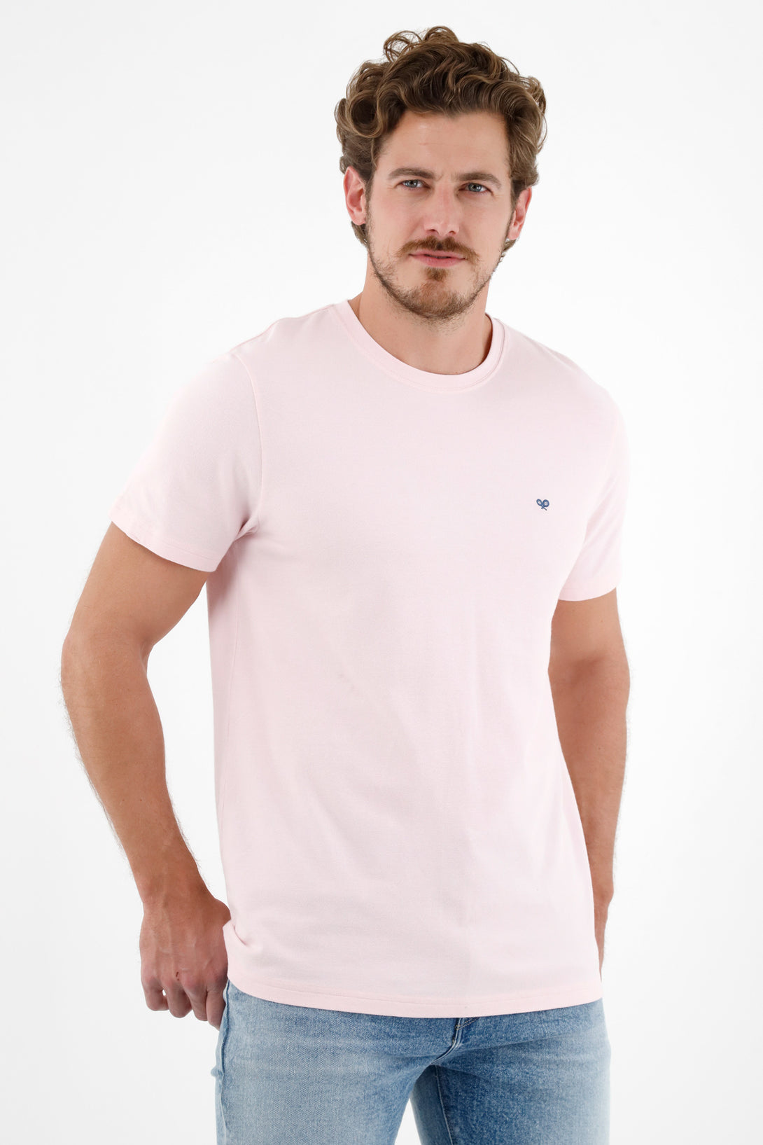 Men's Pink Tennis Racket Embroidered T-Shirt