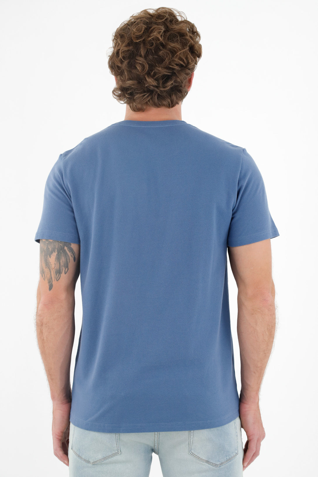 Camiseta azul con raqueta bordada para hombre