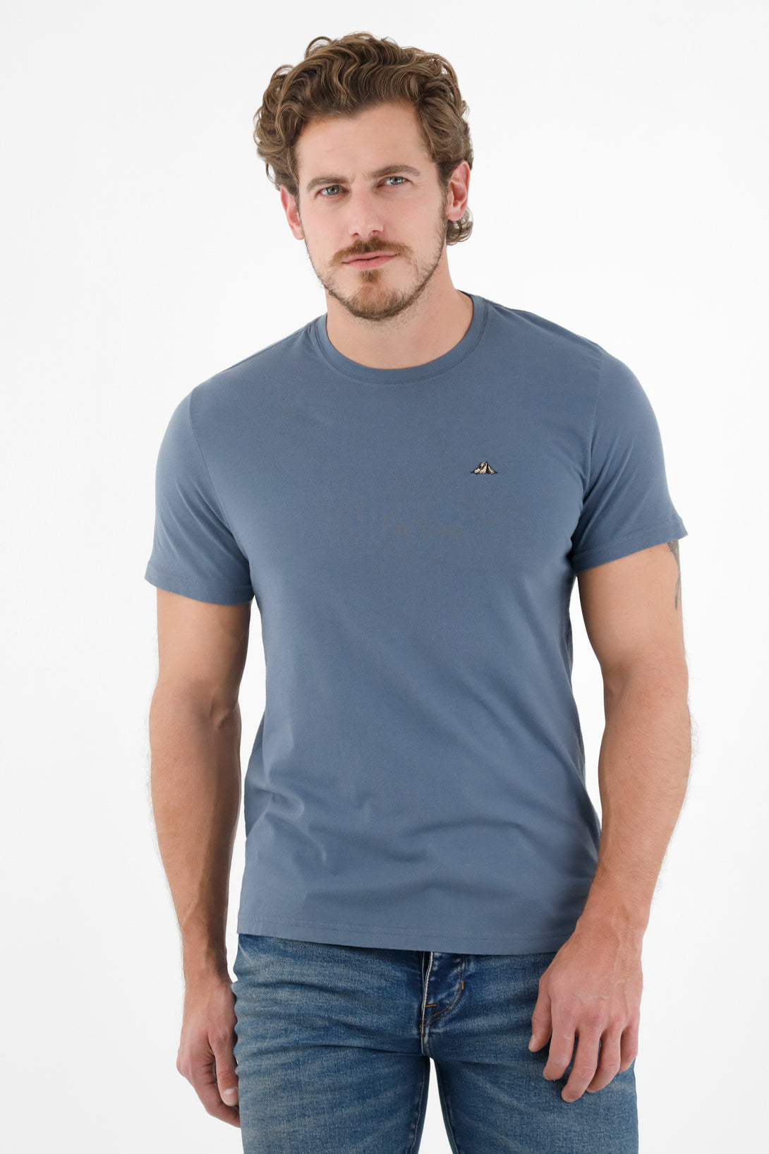 Camiseta azul con mini bordado para hombre