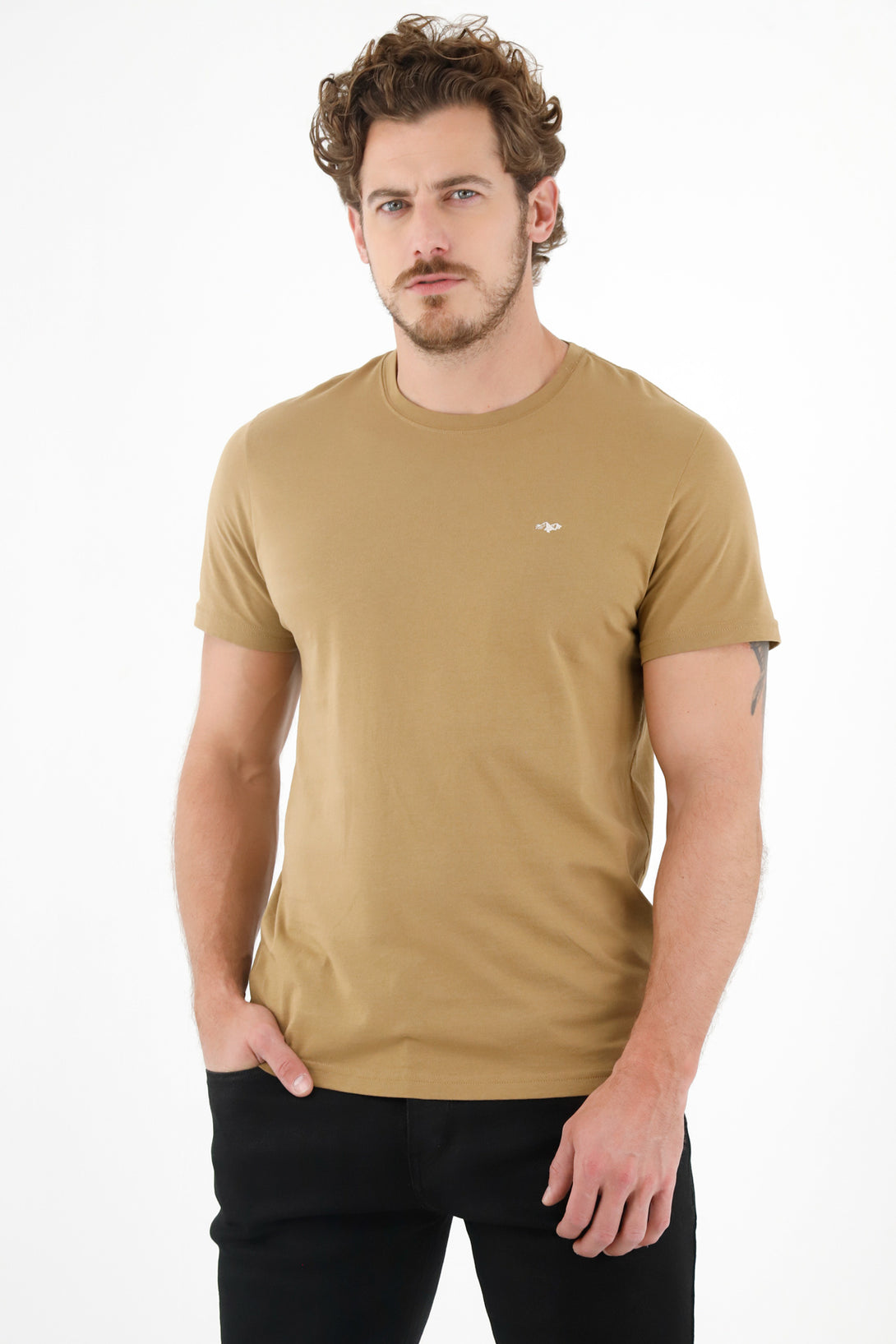 Men's Brown Tee with Mini Embroidery