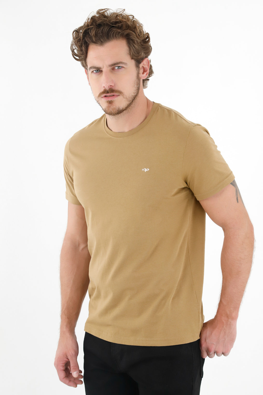 Men's Brown Tee with Mini Embroidery