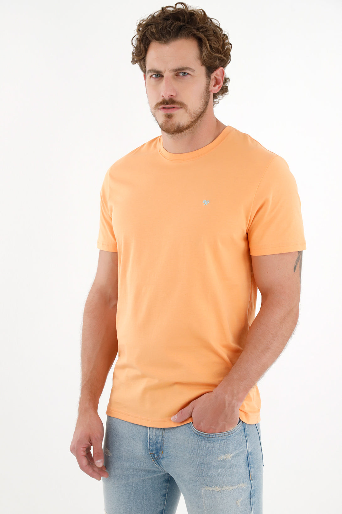 Camiseta naranja manga corta para hombre