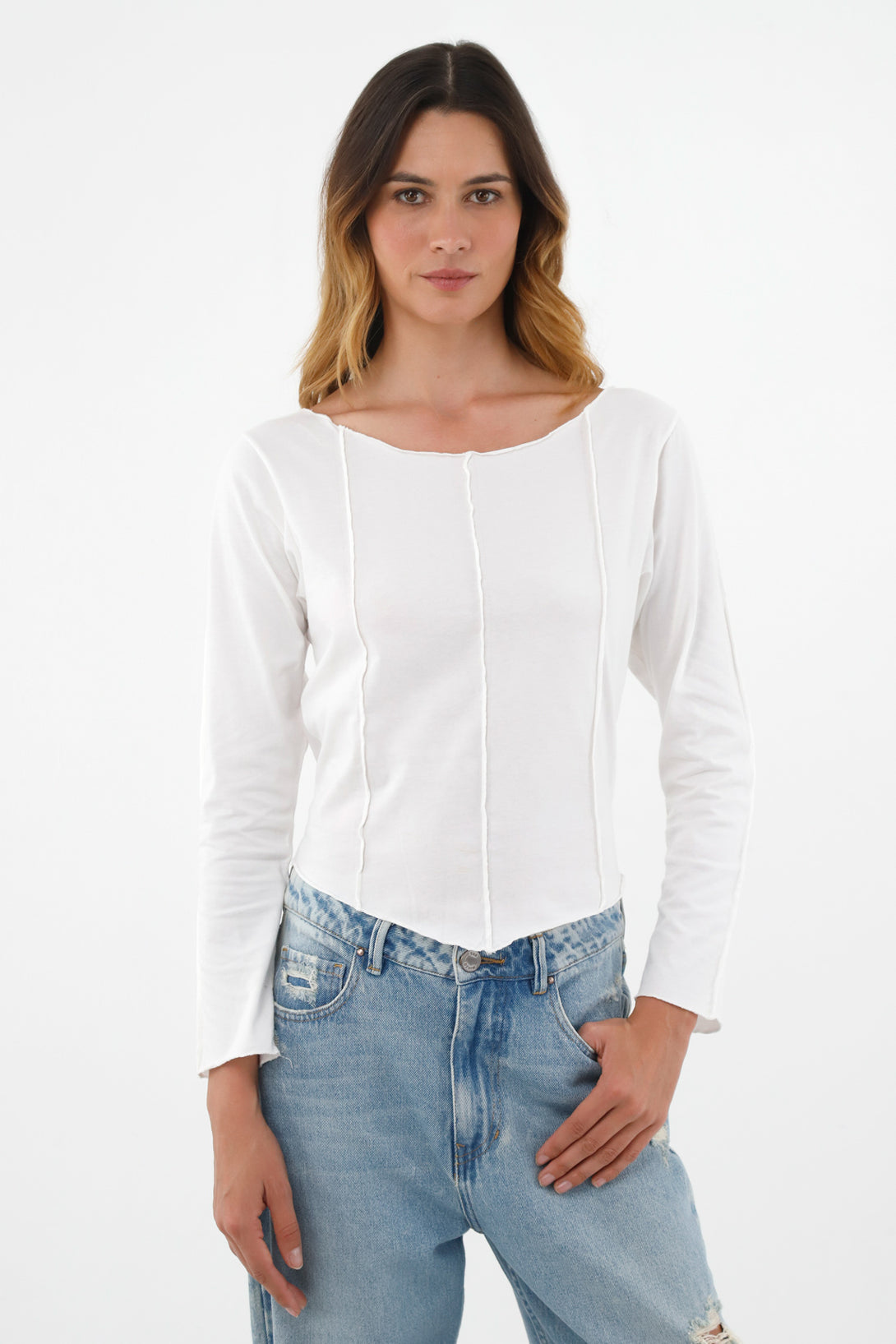 Women's Ecru Off-Shoulder Shirt