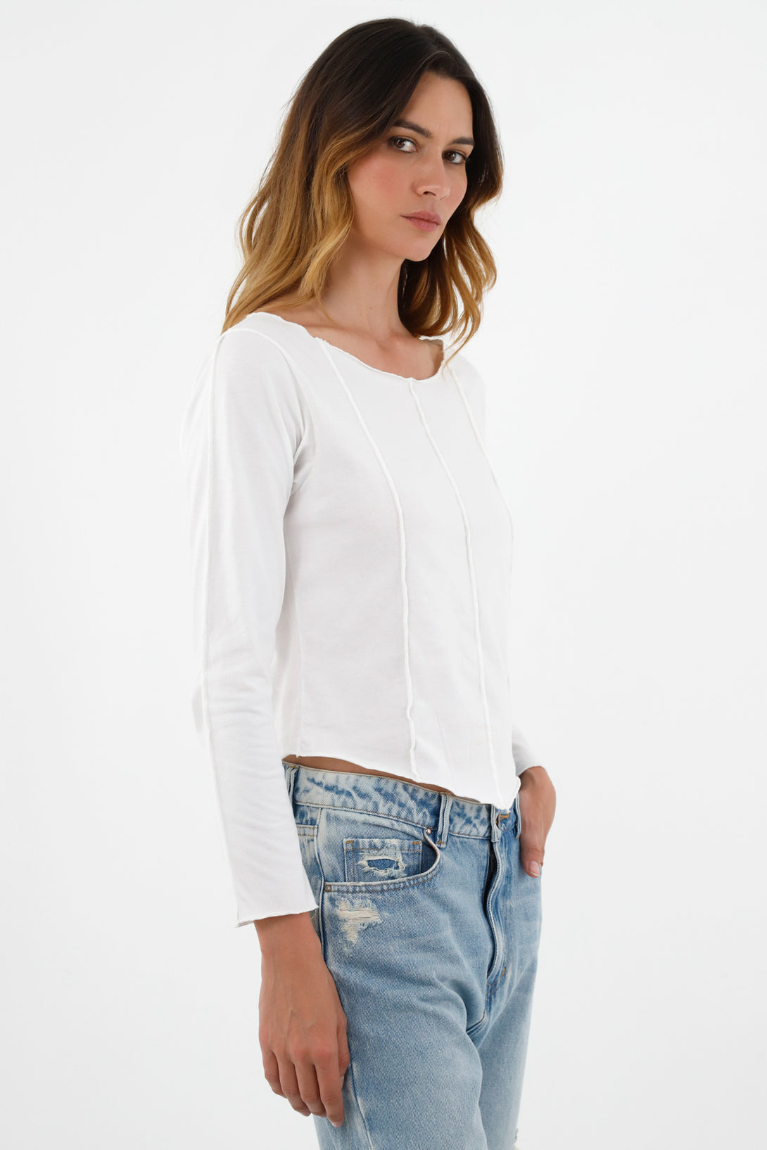 Women's Ecru Off-Shoulder Shirt