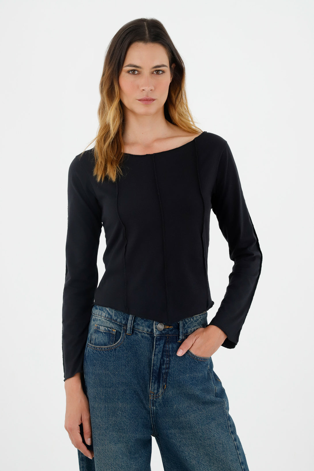 Women's Black Exposed Seam Shirt