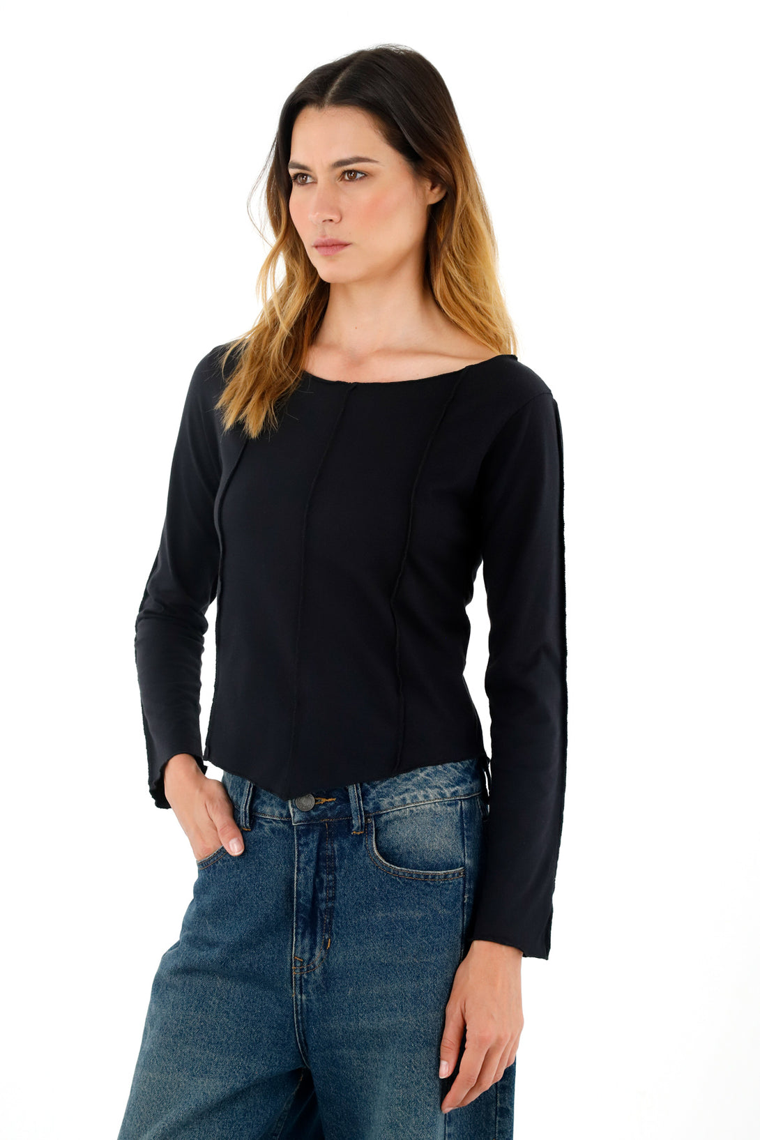 Women's Black Exposed Seam Shirt