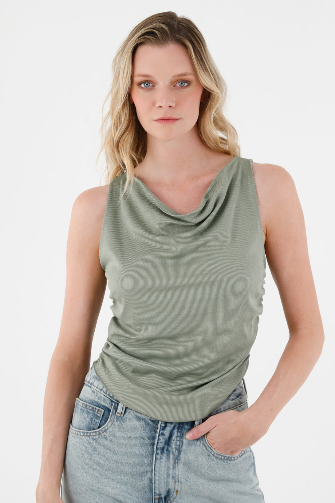 Women's Green Ruched Side Shirt