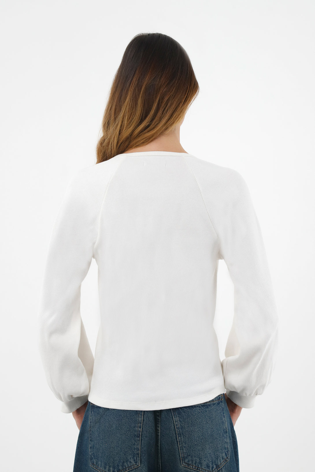 Women's Ecru Square Neck Long Sleeve Shirt