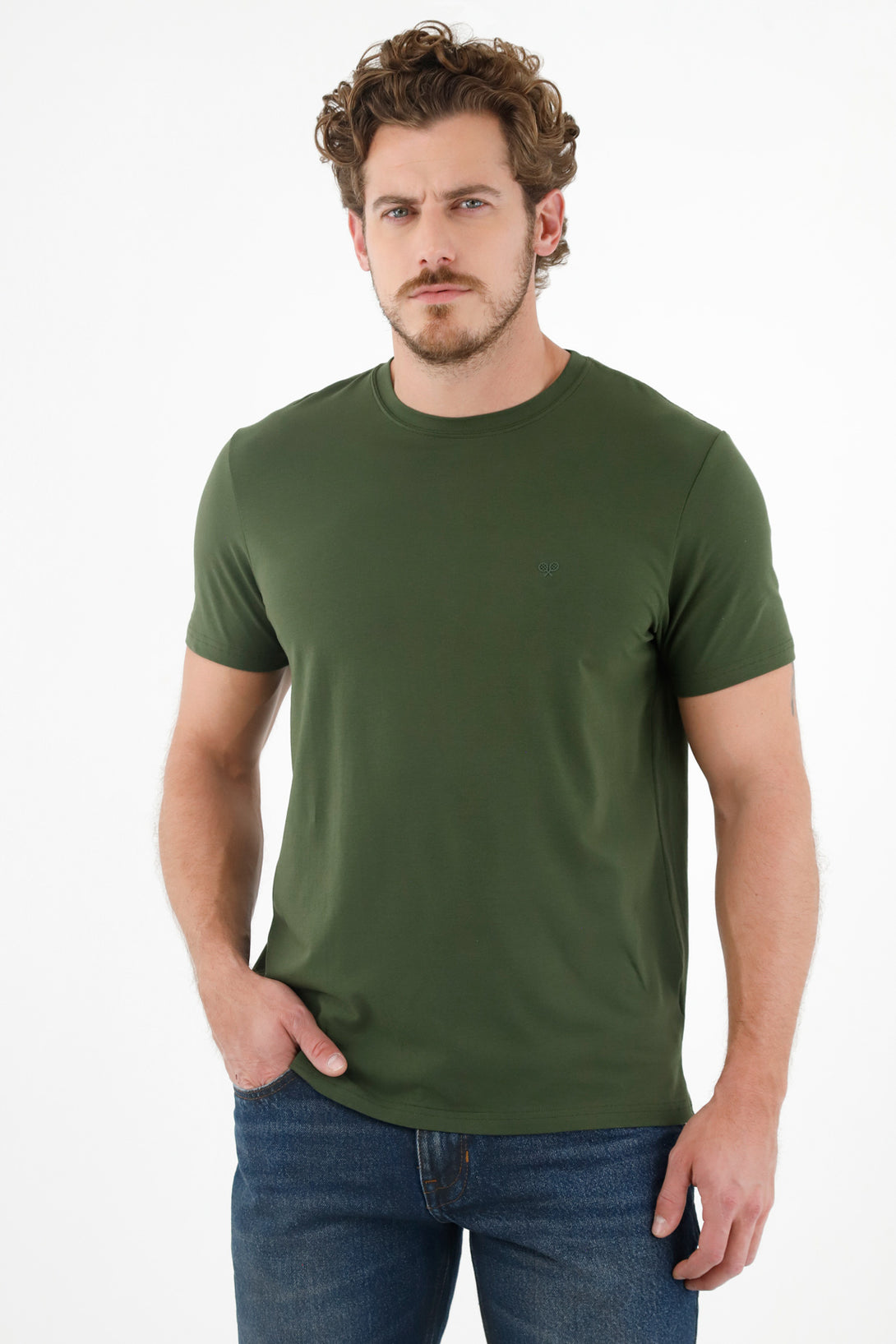 Camiseta verde cuello redondo para hombre