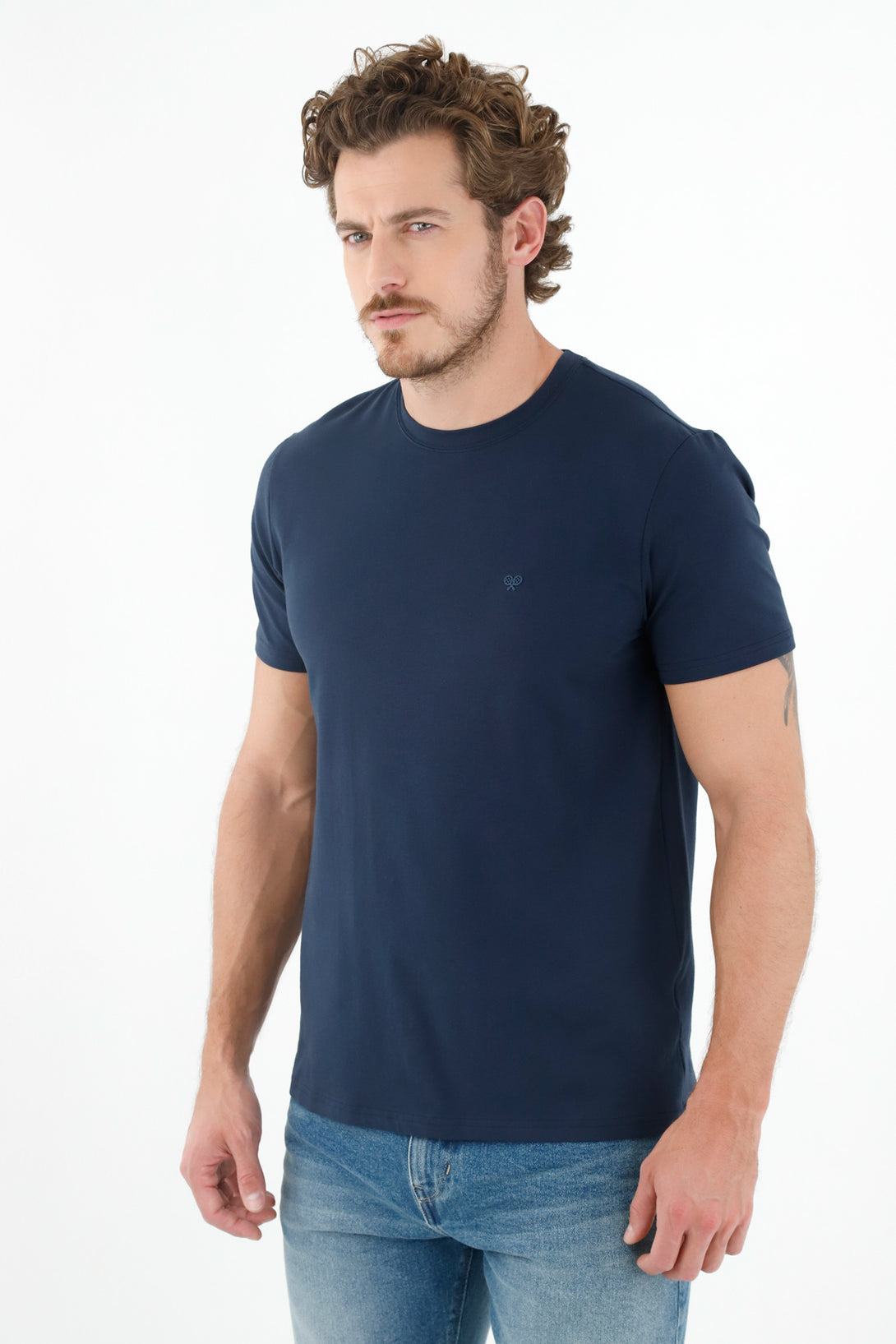 Camiseta azul cuello redondo para hombre