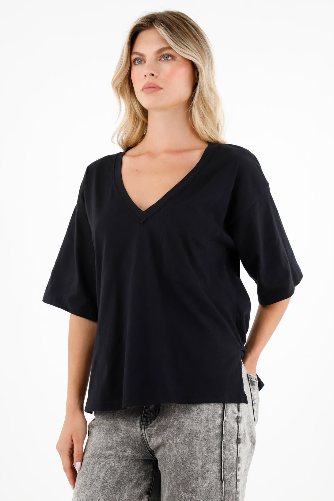 Women's Black V-Neck Shirt