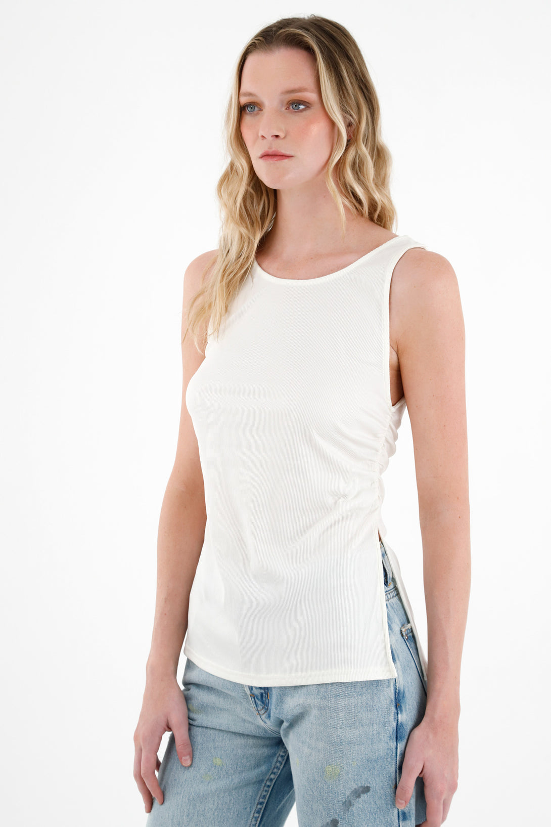 Women's Ribbed Ecru T-Shirt