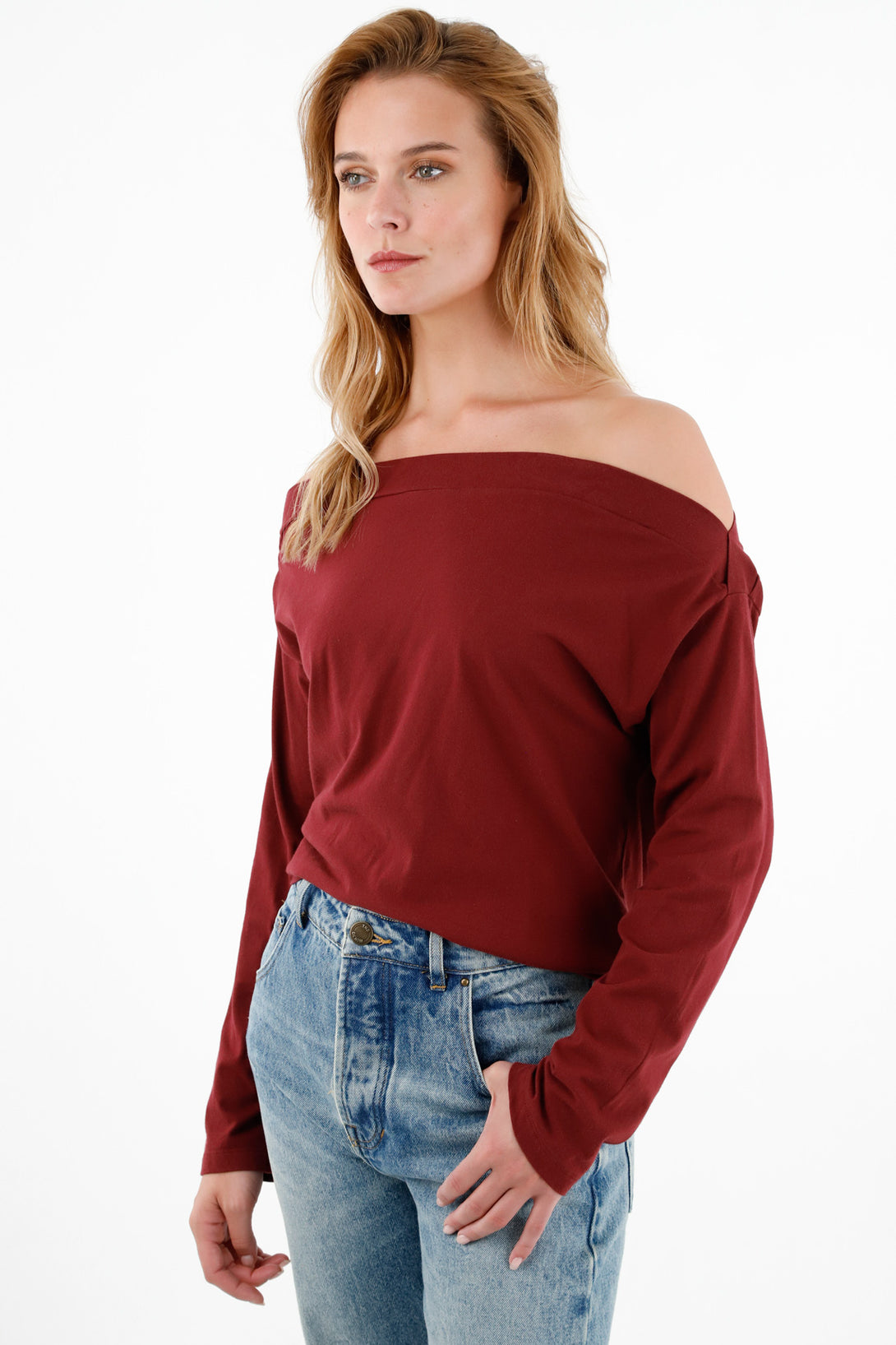 Women's Red Off-Shoulder T-Shirt