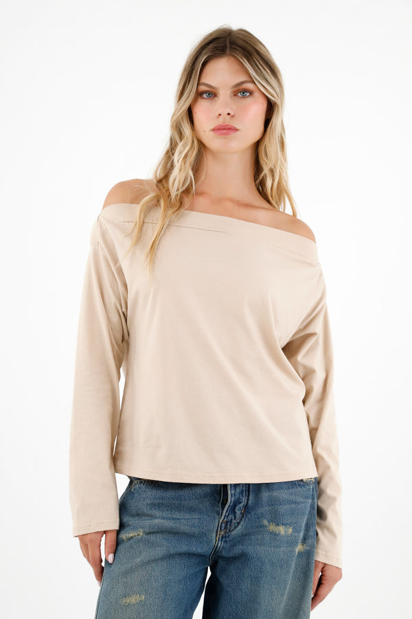 Women's Brown Off-Shoulder T-Shirt