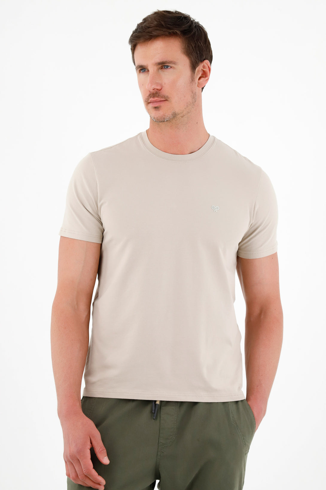 Camiseta gris cuello redondo para hombre