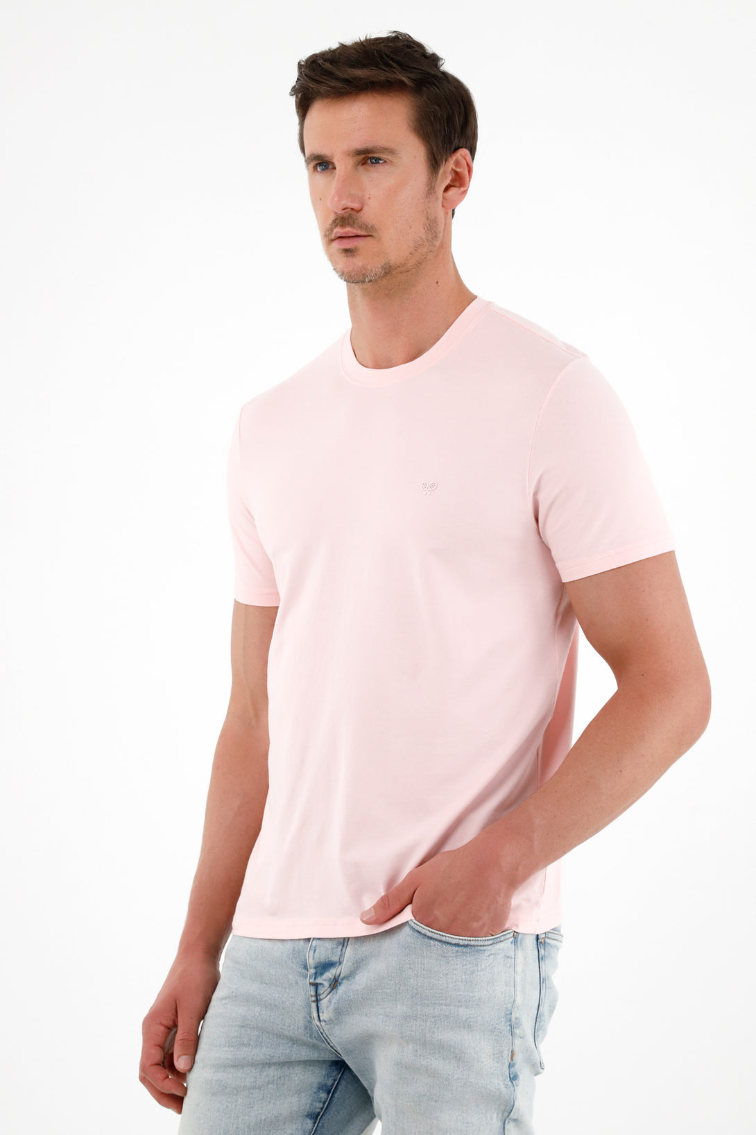 Camiseta rosada cuello redondo para hombre