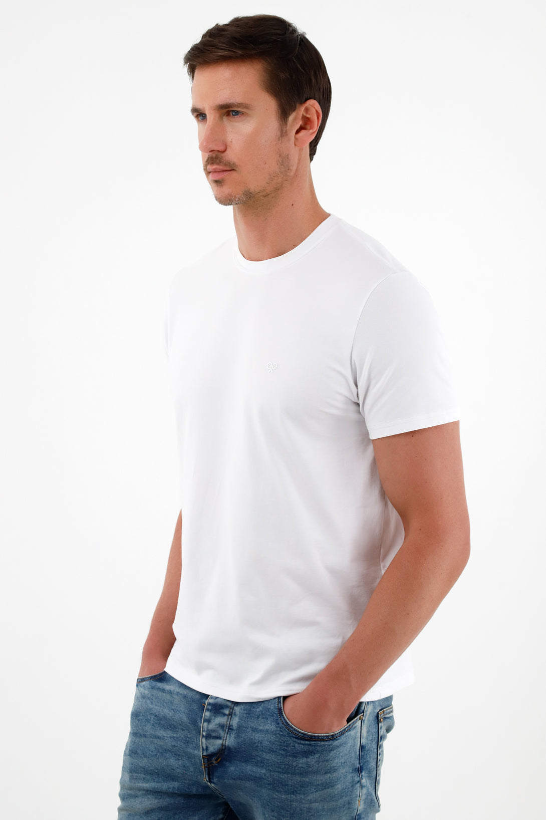 Camiseta blanca cuello redondo para hombre