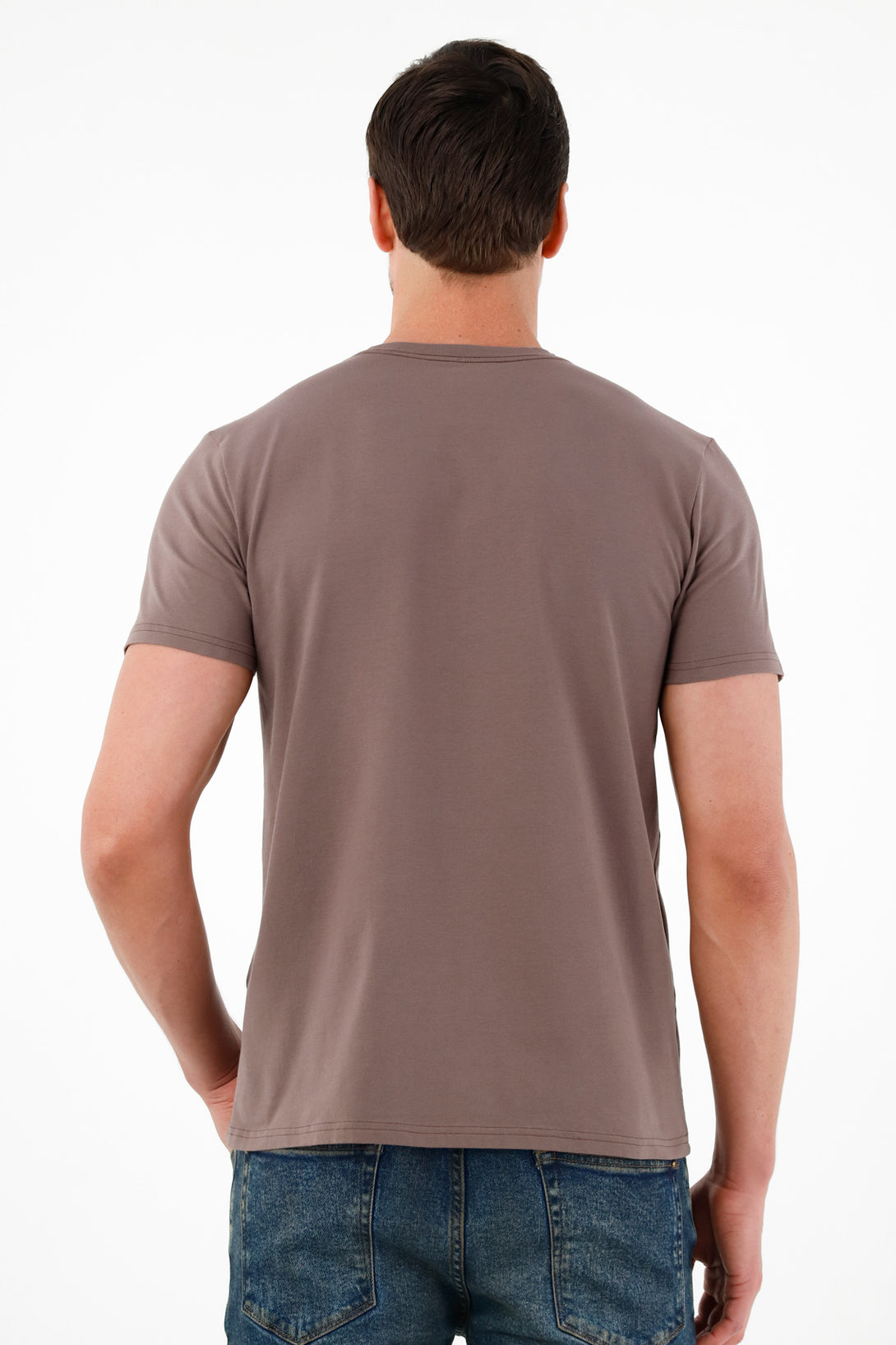 Camiseta café cuello redondo para hombre