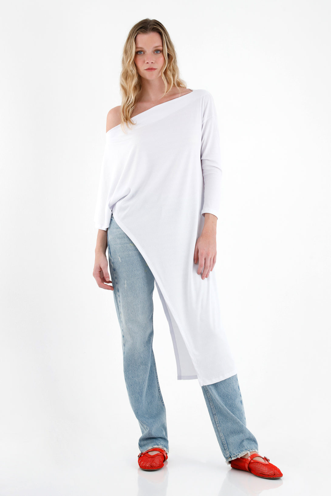 Women's White Asymmetric T-Shirt