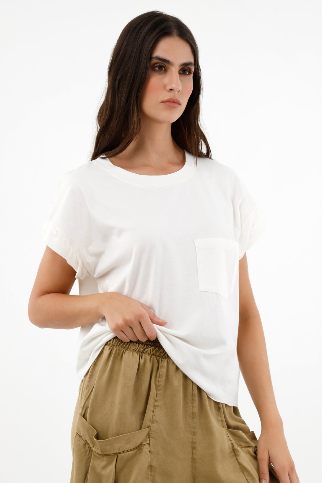 Women's Raw T-Shirt with Front Pocket