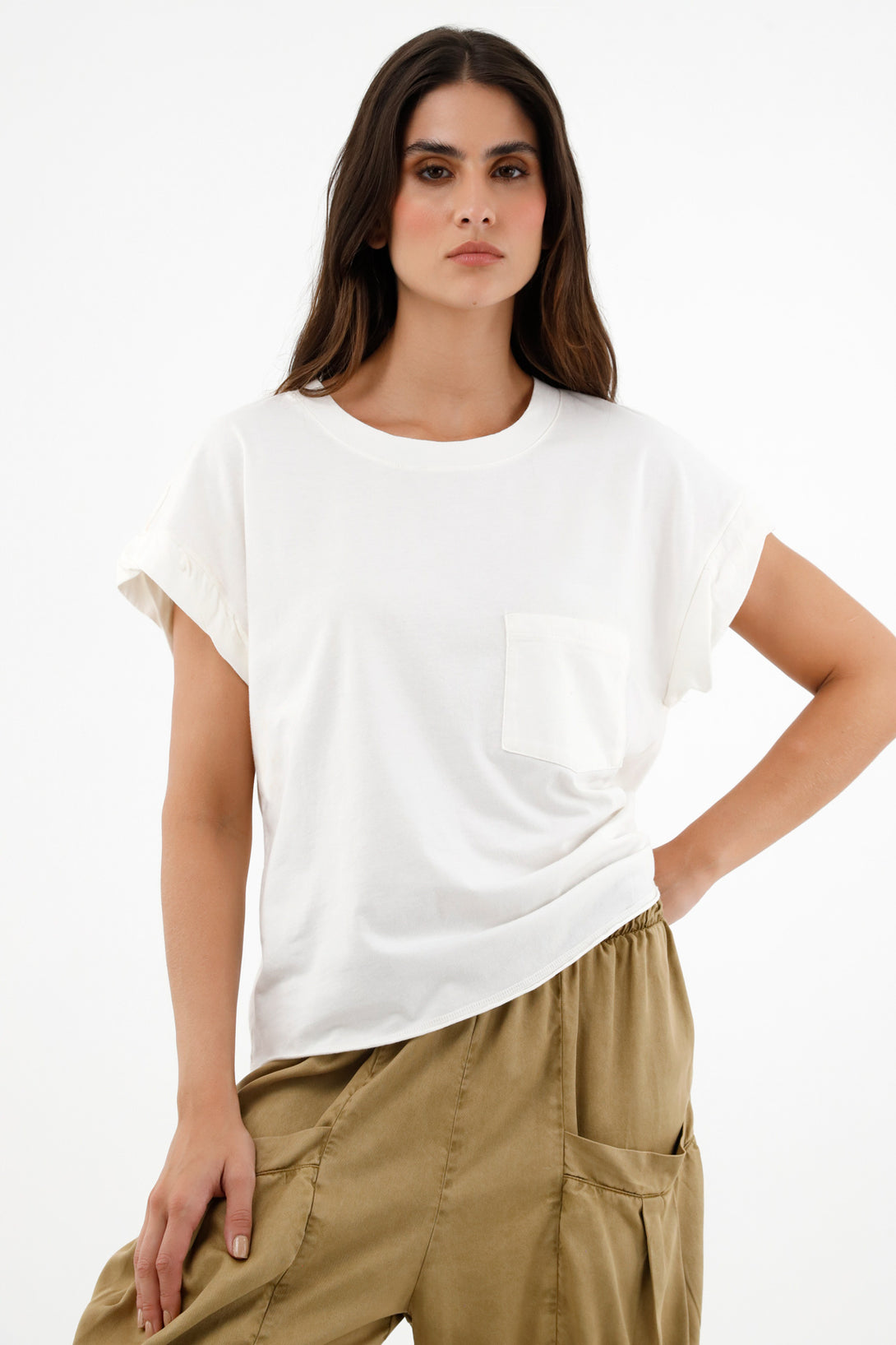 Women's Raw T-Shirt with Front Pocket