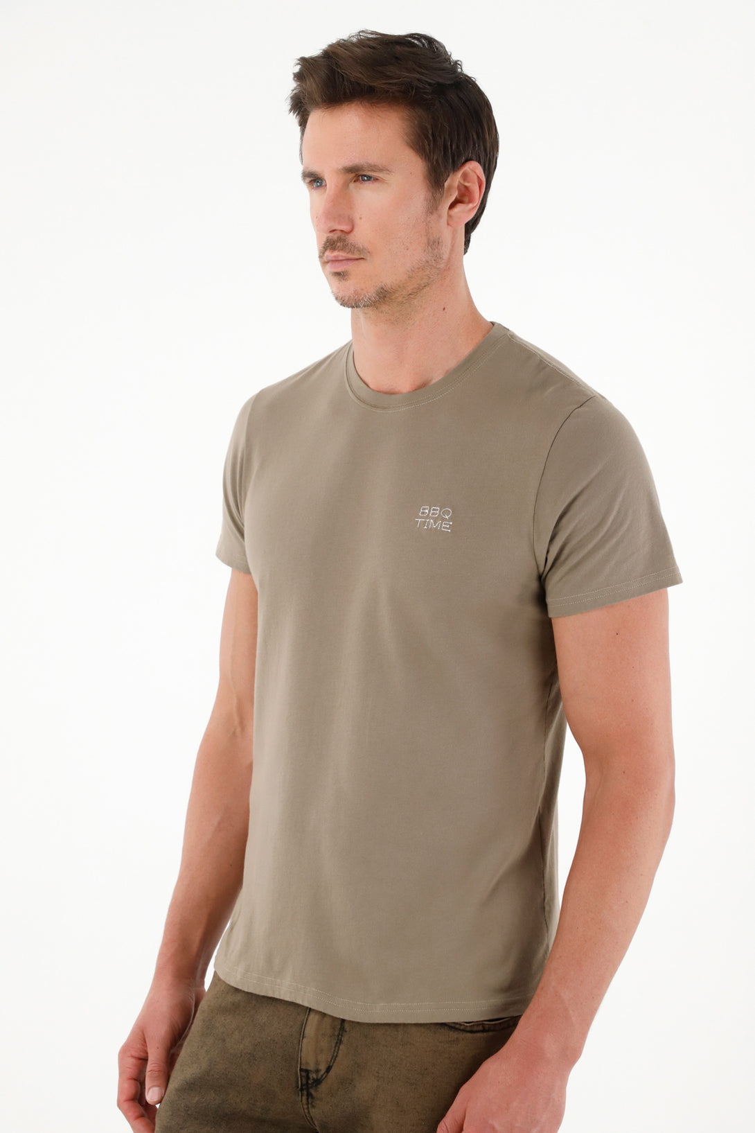 Men's Brown Tee with Mini Embroidery