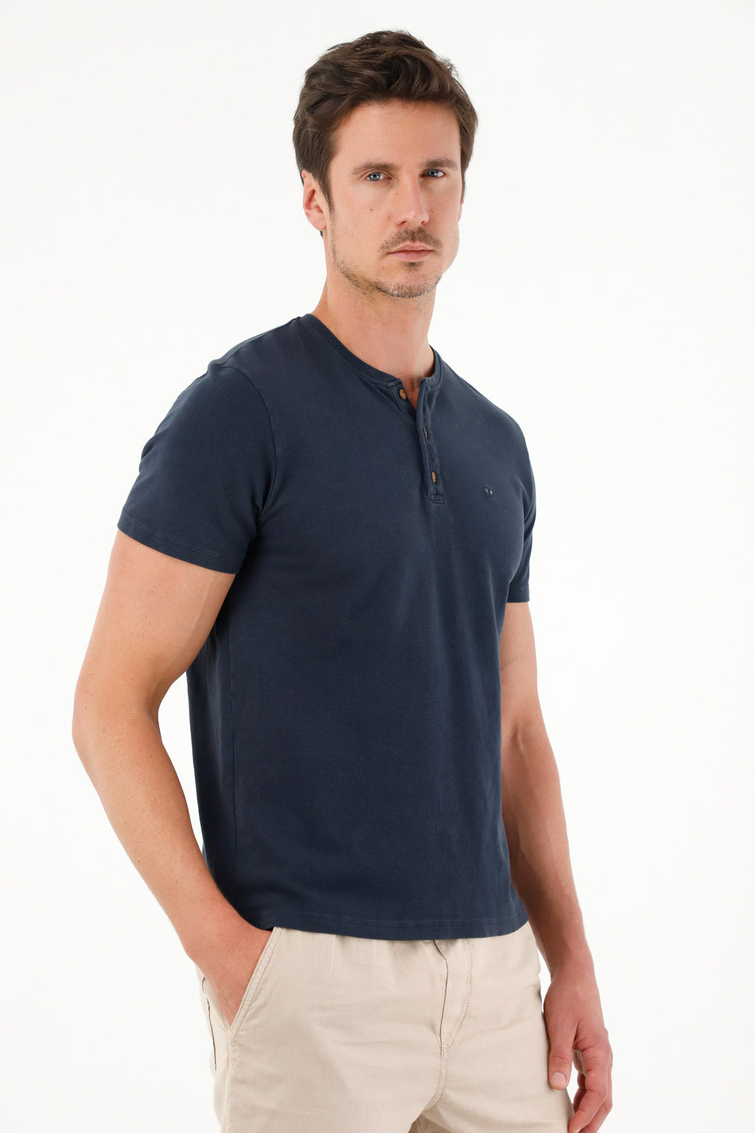 Camiseta regular fit manga corta azul para hombre